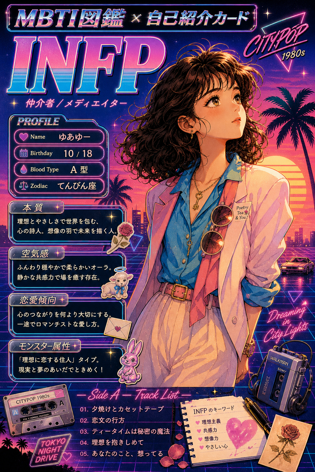 シティポップ80s デザインのサンプル — MBTI図鑑 自己紹介カード
