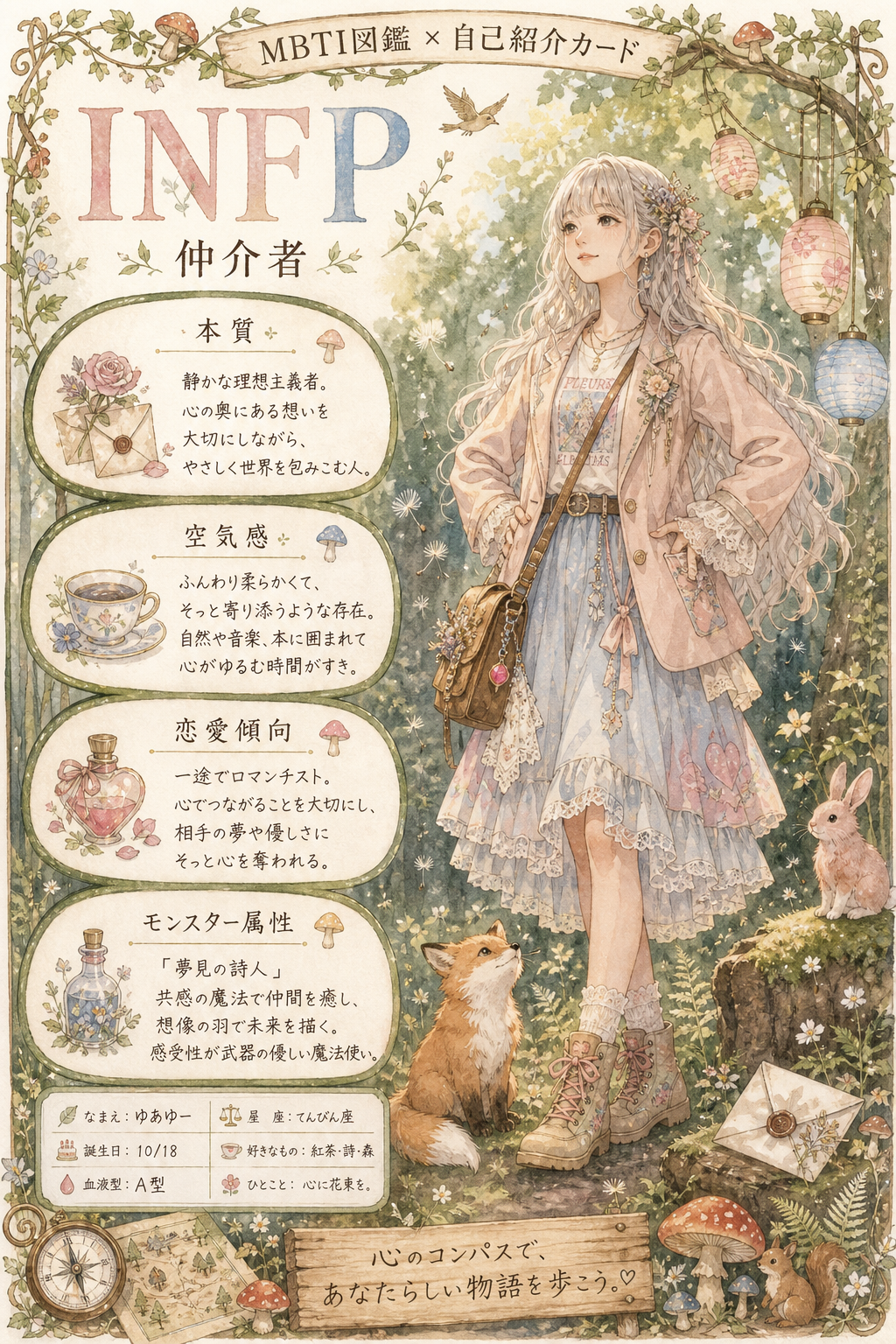 森の図鑑 デザインのサンプル — MBTI図鑑 自己紹介カード