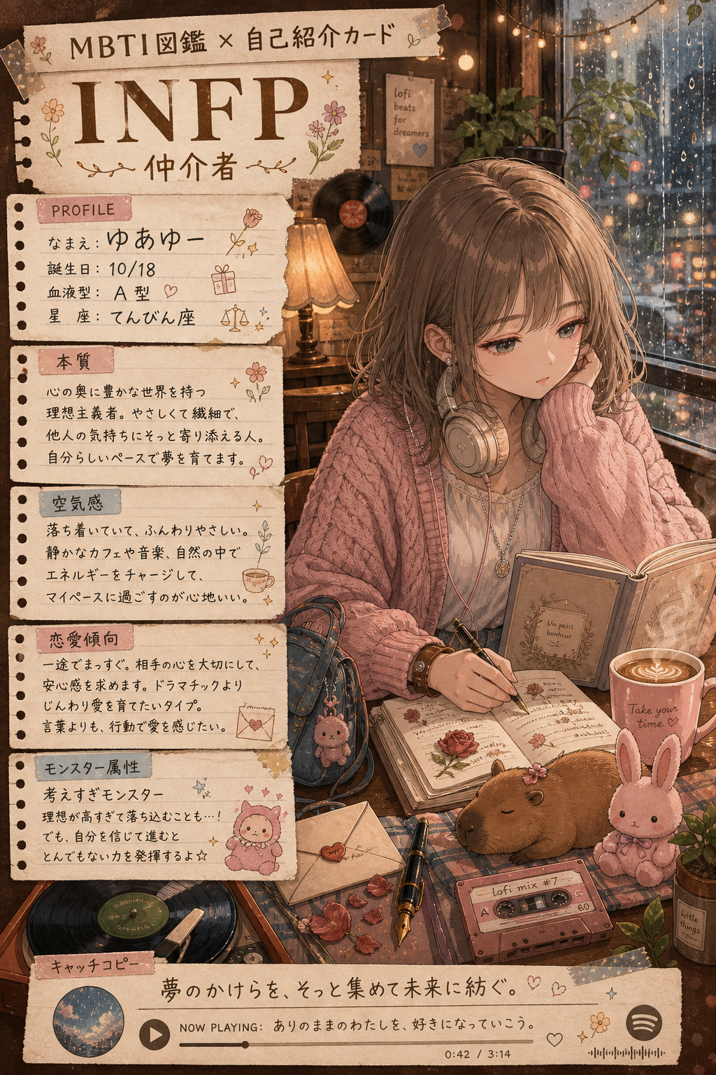 Lofiカフェ デザインのサンプル — MBTI図鑑 自己紹介カード