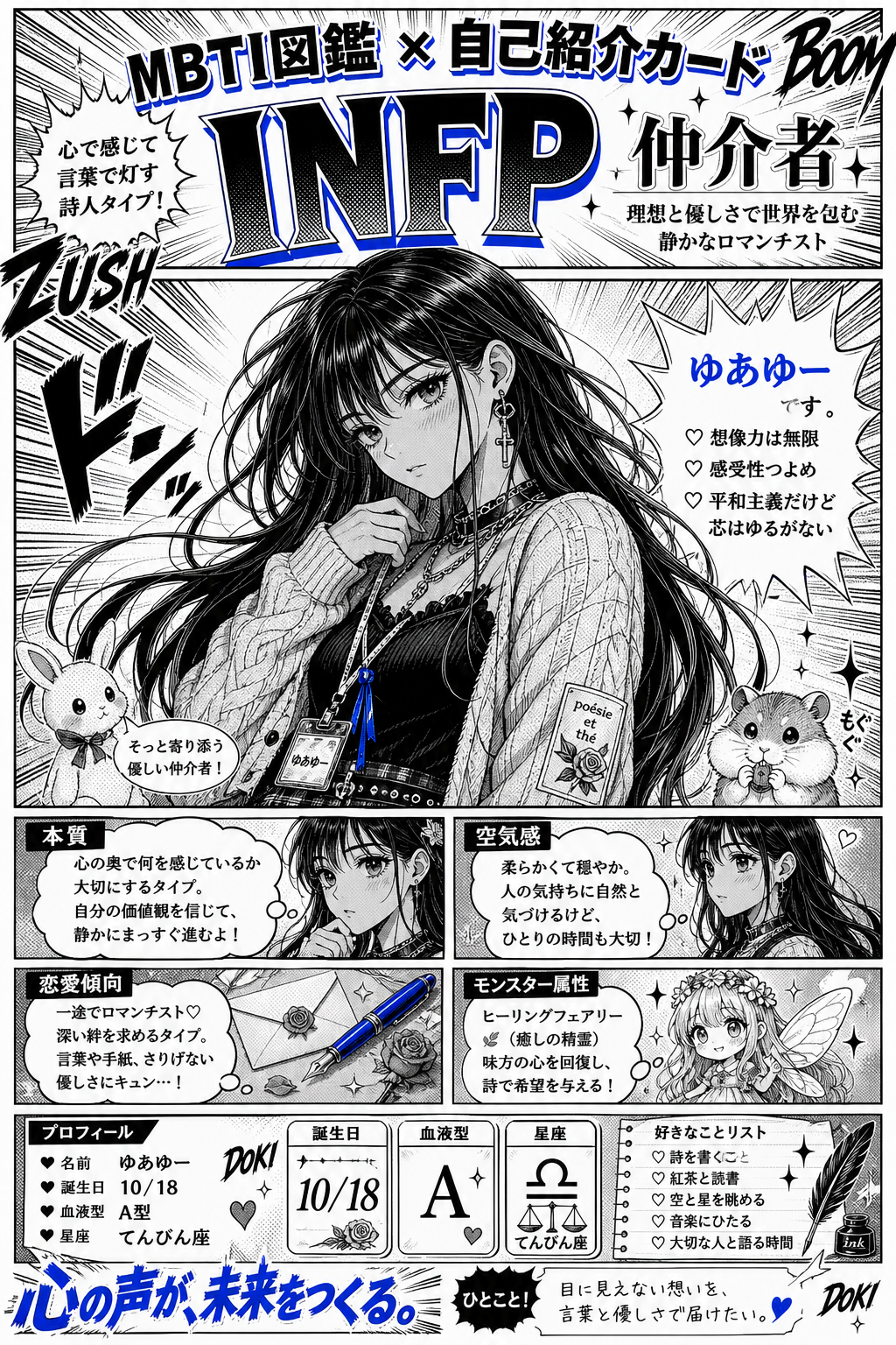 マンガ風 デザインのサンプル — MBTI図鑑 自己紹介カード