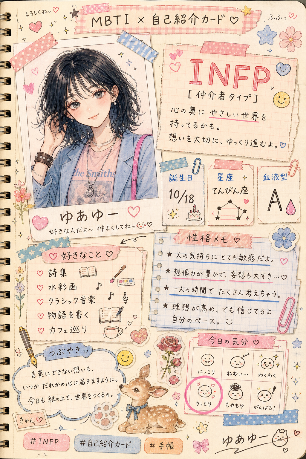 手帳風 デザインのサンプル — MBTI図鑑 自己紹介カード